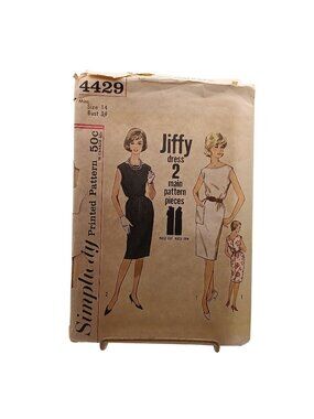 Simplicity 4429 Misses Jiffy Dress Sewing Pattern Size 14 Bust 34 Vintage 1960s